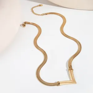 Latest 18K Gold Plated Stainless Steel Jewelry Waterproof V Shape Snake Chain Choker Trendy For Women Party Necklace P243444