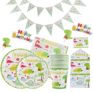 Little Green Dino Décorations de fête d'<span class=keywords><strong>anniversaire</strong></span> Ensemble de vaisselle jetable Fourniture Décorations de <span class=keywords><strong>table</strong></span> et fournitures de fête - Product Image 3