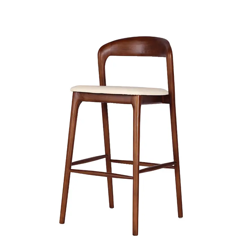 Diseño nórdico acabado en nogal marco de madera silla alta tapizada Silla de Bar moderna taburete de bar para comedor