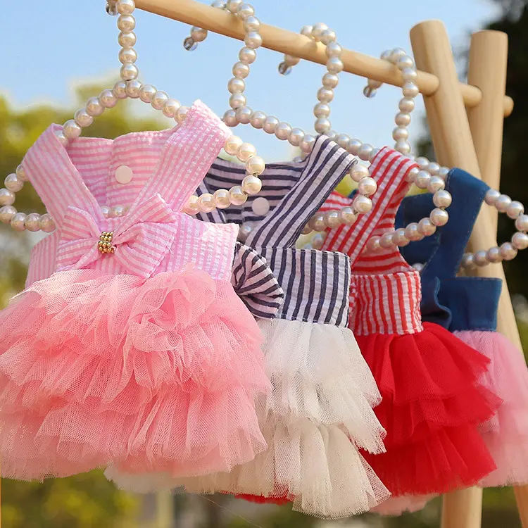 Spring Summer New Dog Cat Clothes Pet Striped Suspenders Mesh Cute Skirt Dress