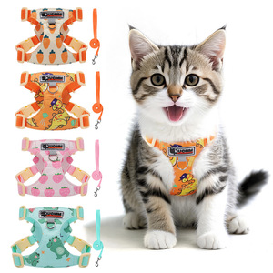 Primavera y verano nuevo de moda pequeño perro gato mascota cuerda de tracción cómodo transpirable lindo impreso Nylon conjunto de arnés de pecho - Product Image 1
