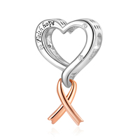 Breloques Pan Charms en argent bicolore avec ruban rose, espoir, foi, amour pour le cancer du sein, perles compatibles avec bracelet original, bijoux, anniversaire, Berluque