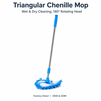 Balai à poussière triangulaire en chenille pivotant à 180°, pliable, télescopique, en microfibre, pour le nettoyage des murs, des fenêtres et des coins du plafond
