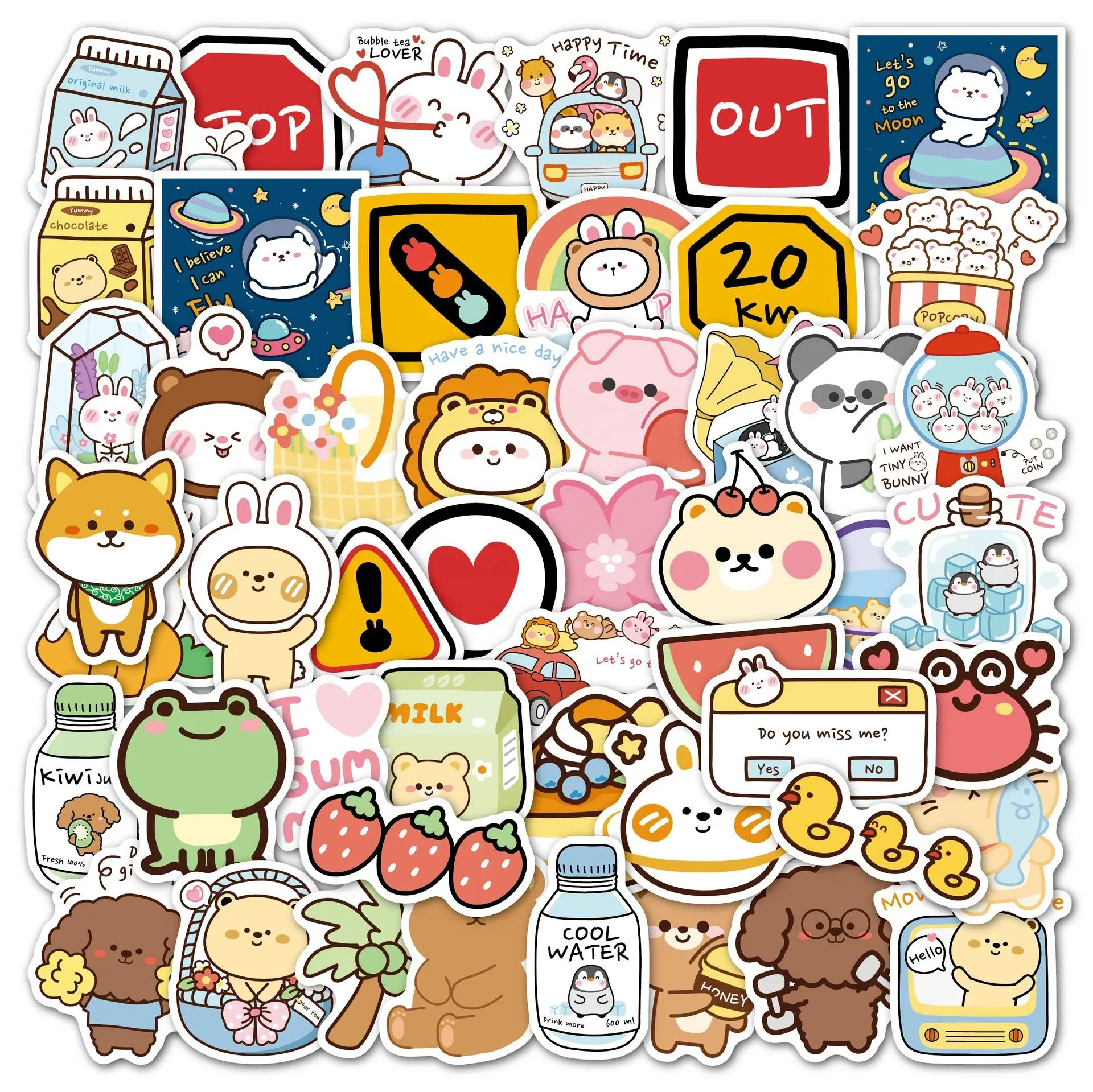 50Pcs Korean Cute Kawaii Cartoon Bear Rabbit Girl Stickers For Children Kid Promotional Waterproof Vinyl Label Stickers