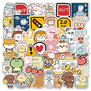 Étiquettes autocollantes en vinyle imperméables pour enfants, 50 pièces, Kawaii, dessin animé coréen, ours, lapin, fille, autocollants promotionnels