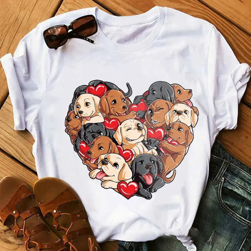 2022 Meest Populaire Valentijnsdag Hond Hart T-shirt Vrouwen Liefde Grafische Tee Leuke Tops Raglanmouwen Tuniek Blouse
