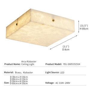 <b>Modern</b> Square Alabaster <b>Ceiling</b> <b>Light</b> Luxury Brass Flush Mount Lamp for Bedroom Living Room <b>LED</b> Designer Stone Decor Wholesale - Product Image 3