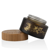 Bocaux en verre avec couvercle en bambou ambré givré de 30 g, crème de soin de la peau, pot cosmétique en verre, emballage cosmétique en gros