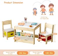 Table en bois pour enfants avec 2 chaises, plateau réglable, charnières de sécurité, tiroirs de rangement et étagère pour salle de jeux/berceau