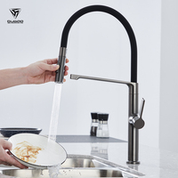 Robinet de cuisine monocommande noir en laiton à 2 trous avec douchette extractible pour évier de cuisine
