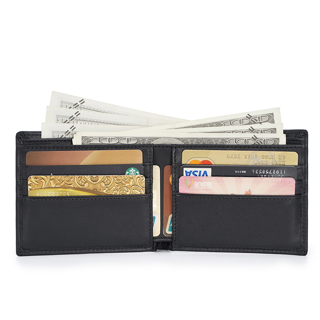 Cheap Man Custom Brand RFID Blocking Soft Black Genuine Leather Wallet for Men