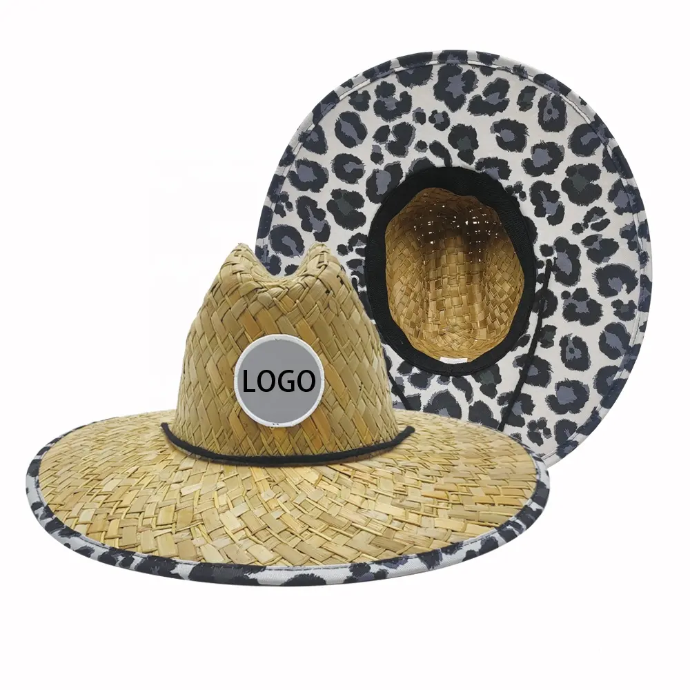 Topi Jerami Wanita 2021 Penjaga Pantai Musim Panas Ukuran Besar Gambar Cheetah Seksi Logo Kustom