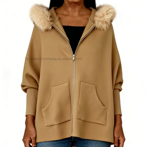 <b>Women's</b> Oversized Hooded <b>Cape</b> <b>Coat</b> - Faux Fur Trim Zip-Up Pocketed Winter <b>Womens</b> Clothes Fashion - Product Image 6
