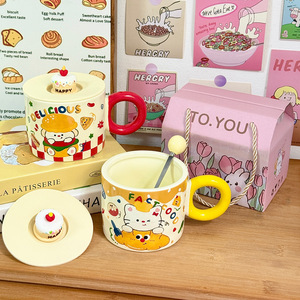 Dragon Nest Cute Cartoon Ceramic Mug With Lid 301-400ml Reusable Birthday Gift Cup For Coffee <b>Tea</b> Brewing - Product Image 3