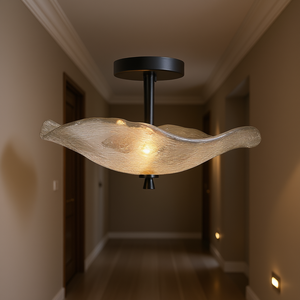 Plafonnier encastré en fer noir avec abat-jour en verre, design vague d'eau, moderne, pour intérieur/extérieur, couloir, cuisine, chambre - Product Image 2