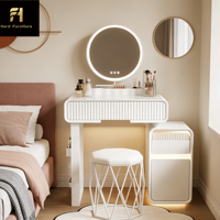 Table de maquillage multifonctionnelle de haute qualité avec miroir LED blanc style crème français, plateau en roche, pour chambre à coucher et table de chevet
