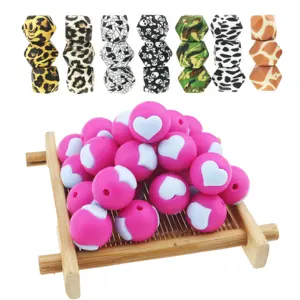 WHolesales Free samples Leopard print Round 10mm 12mm 15mm 20mm Teething Chew Teether baby silicone beads factory