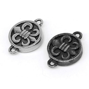 Composants de bijoux ronds en acier inoxydable yunnique avec motif Fleur de Lys pour la fabrication de bracelets, 12 mm, style rétro - Product Image 1