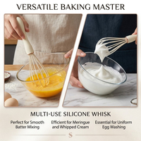 Lot de 3 ustensiles de pâtisserie en silicone beige crème : fouet ballon, pinceau à pâtisserie, petite spatule – Esthétique, compatible lave-vaisselle, écologique