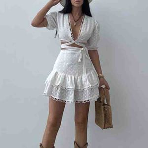 Ensemble deux pièces de luxe pour femme, robe en dentelle superposée, mini-robe brodée en coton doux, personnalisable, vente en gros - Product Image 2