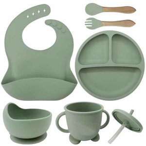 Newsun 아기 용품 및 귀여운 턱받이를 먹는 제품 실리콘 아기 기원 흡입 접시 숟가락 먹이 세트 - Product Image 3