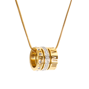 Vendita calda pietra zircone ad incastro collana di anelli in oro placcato in acciaio inox gioielli <span class=keywords><strong>tre</strong></span> anelli ciondolo collana donne ragazze - Product Image 1