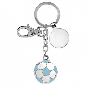 Portachiavi a Forma di Pallone da Calcio Bianco/Azzurro in Silicone e PVC Morbido per Uso Portachiavi - Product Image 2