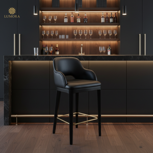 Chaise de bar commerciale Roco moderne en bois massif, durable et stable, avec revêtement en cuir, pour bar à domicile, villa et entrée - Product Image 5