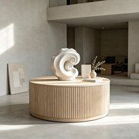 Table basse ronde cannelée en bois de frêne massif pour salon, vente en gros, OEM, ODM, taille personnalisée, directement de l'usine