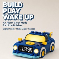 Réveil numérique de table en blocs de construction Voiture de police pour enfants, jouet de collection, veilleuse, cadeau de chevet, personnalisation OEM ODM