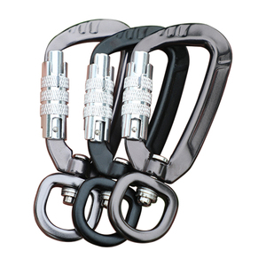 Screw locking d shape camping carabiner with swivel ring