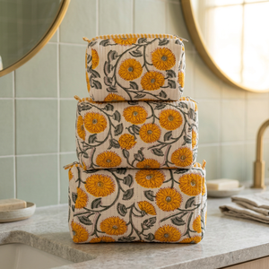 3-Piece Eco-Friendly Cotton Floral Printed Cosmetic <b>Bags</b> & Case Multi-Function <b>for</b> <b>Travel</b> <b>Makeup</b> Organizer Bohemian Style - Product Image 1