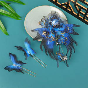 Diseño original, alas de mariposa con degradado oscuro hechas a mano con estampado en lámina dorada, tocado Hanfu, accesorio para el cabello con detalles en caliente. - Product Image 3