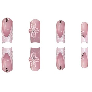 24-Piece Hot-Selling <strong>French</strong> Style <strong>Manicure</strong> <strong>Set</strong> with Finished Sparkling Diamond Flower Pearlescent Artificial Fingernails - Product Image 5