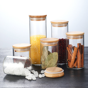 500Ml 1200Ml Transparent Bottle Tea Spices Storage Bottles Glass Storage Jars With Wood Lids