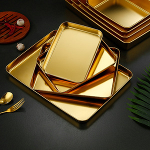 Gümüş altın yiyecek tepsisi dikdörtgen paslanmaz çelik gıda konteyneri restoran ticari Metal kaplar için - Product Image 3