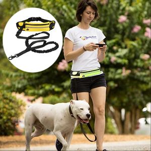 Laisse de <span class=keywords><strong>chien</strong></span> mains libres <span class=keywords><strong>avec</strong></span> <span class=keywords><strong>ceinture</strong></span> de taille et pochette porte-sac à déjections <span class=keywords><strong>pour</strong></span> la promenade et le jogging - Product Image 1