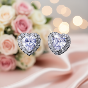 Boucles d'oreilles clous en zircon taille cœur or rose, sertissage griffe, bijoux romantiques et tendance pour femme, cadeau - Product Image 2