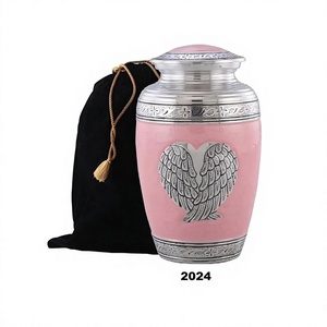 Urna para adultos de cremación de alas de Ángel y corazón de plata para cenizas humanas Urna grande con bolsa gratis - Product Image 1