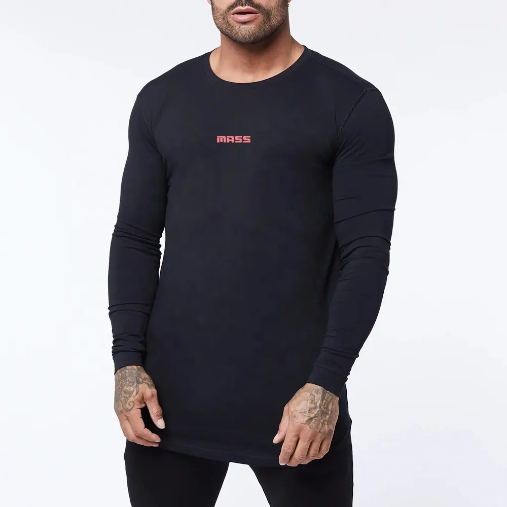 Crew Neck Long Sleeve T Shirts Classic Black Running T Shirts For Men