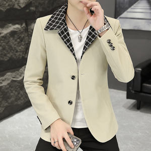 Blazer <span class=keywords><strong>de</strong></span> costume pour homme <span class=keywords><strong>de</strong></span> luxe, coupe slim, simple boutonnage, style coréen, à carreaux, tendance, vente en gros - Product Image 2