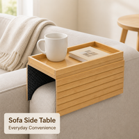 Plateau de lit pliant portable en bois d'acacia avec porte-gobelet, support pour tablette, niveau unique, écologique, rangement pour épices, pour salon