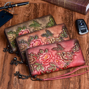 Andong <b>Vintage</b> Ladies Long Wallet Hand-rubbed Color Embossed Zipper Purse <b>Clutch</b> Phone Pocket <b>Bag</b> Genuine Cow Leather - Product Image 1
