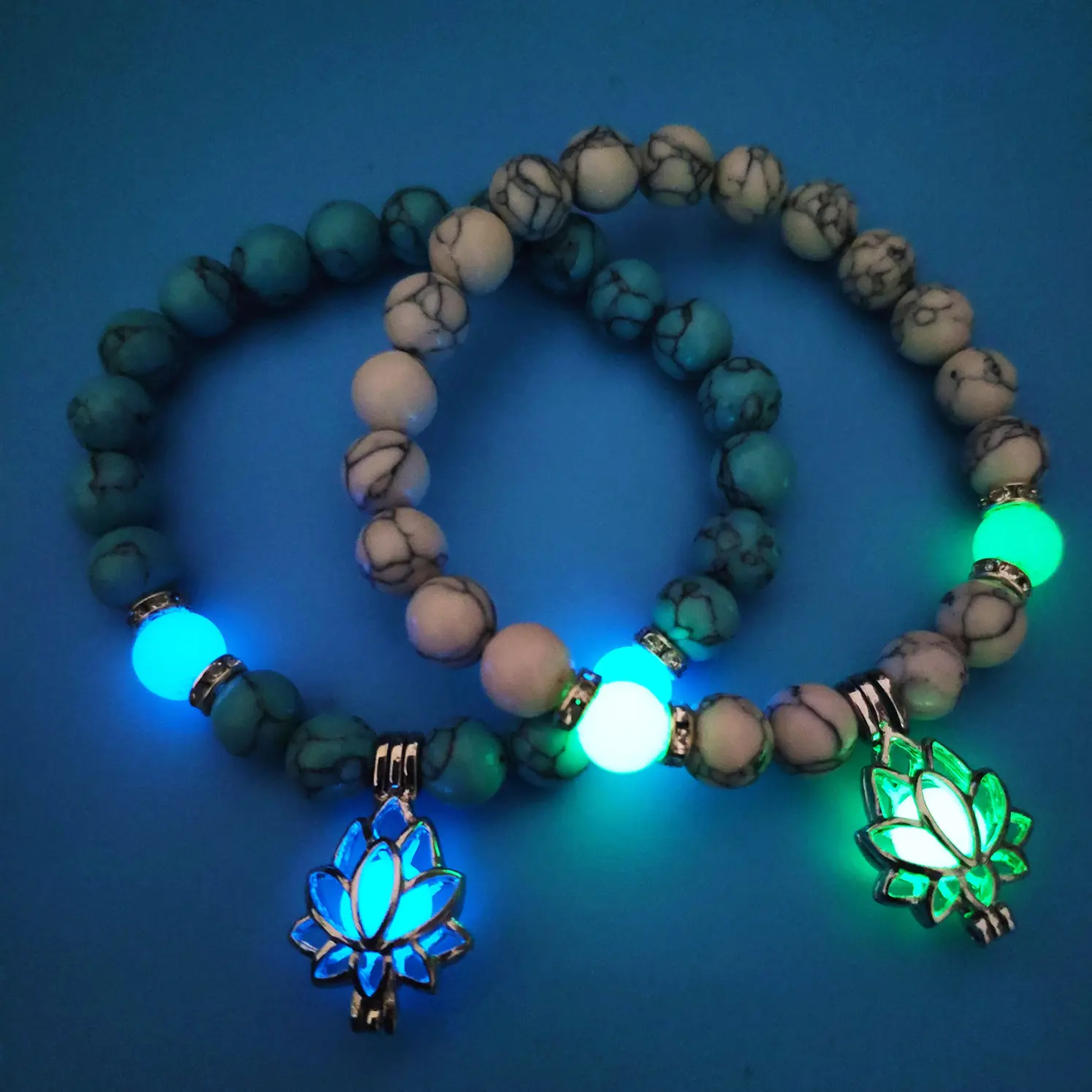 Turquoise Natural Stone Bracelet Yoga Healing Luminous Glow In The Dark Bracelet Lotus Charm Beads Bracelet Prayer Buddhism