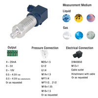 WTsensor OEM Capteur de pression de vapeur d'air d'eau en silicium diffus 0.5-4.5 0-5V 4-20mA -1 à 1000 bar Transmetteur de transducteur de pression