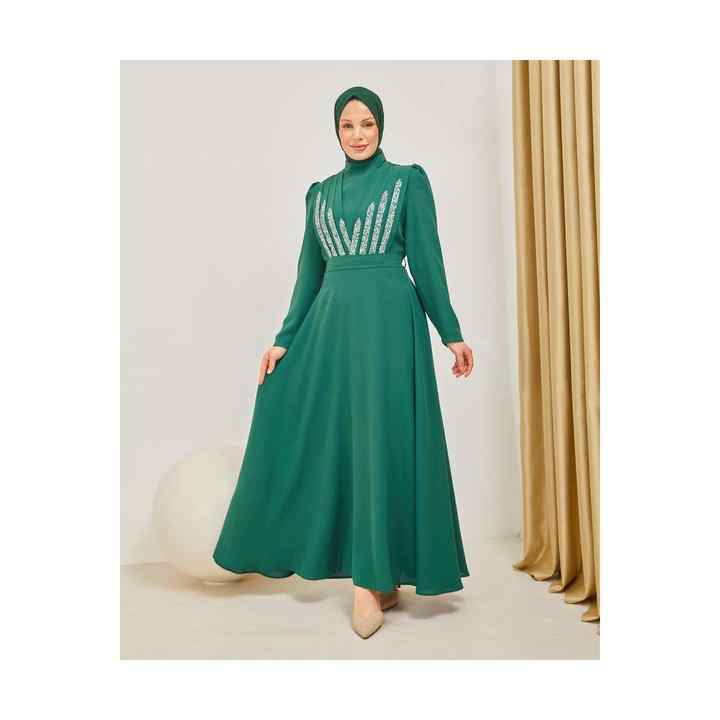 Crepe Fabric Dress With Embroidery and Stone Detail