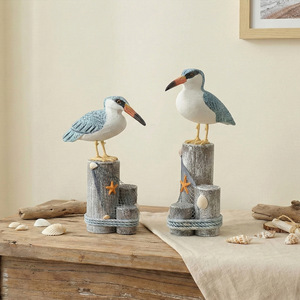 Mediterranean Seabird <b>Ornaments</b> Pine Wood Handmade 2-Piece Set Home Decoration - Product Image 5