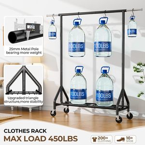 Porte-vêtements métallique sur roulettes moderne à barre unique, avec barre <span class=keywords><strong>de</strong></span> suspension extensible, idéal pour les grands magasins - Meilleures ventes - Product Image 2