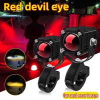 Projecteurs Moto Yeux d'Ange Rouges Phares LED Clignotants Mini Feux de Conduite Lampe de Travail Antibrouillard Ampoule DRL pour Voiture Camion SUV VTT