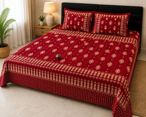 Red Floral Cotton Bedsheet King Size Bed Sheet Set Soft Cotton Bedding <b>Flat</b> Sheet with 2 <b>Pillow</b> Covers Bedroom Decor - Product Image 5